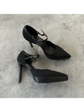 Cosy Island Spotlight Strapped Stiletto Platform Pumps 6.5 Black Pointed Toe